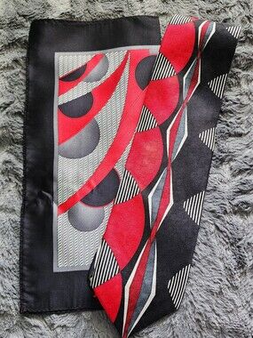 Pierre Balmain Black White Red Striped Silk Pocket Squarr with Yellow Logo